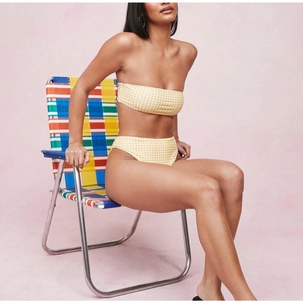 Nasty Gal Gingham Bandeau High Leg Bikini Set 2 NWT